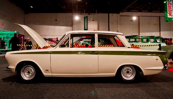 Classic car fans can see fabulous classics like this mint 1963 Lotus Cortina at CRC Speedshow's new classic vehicle show.